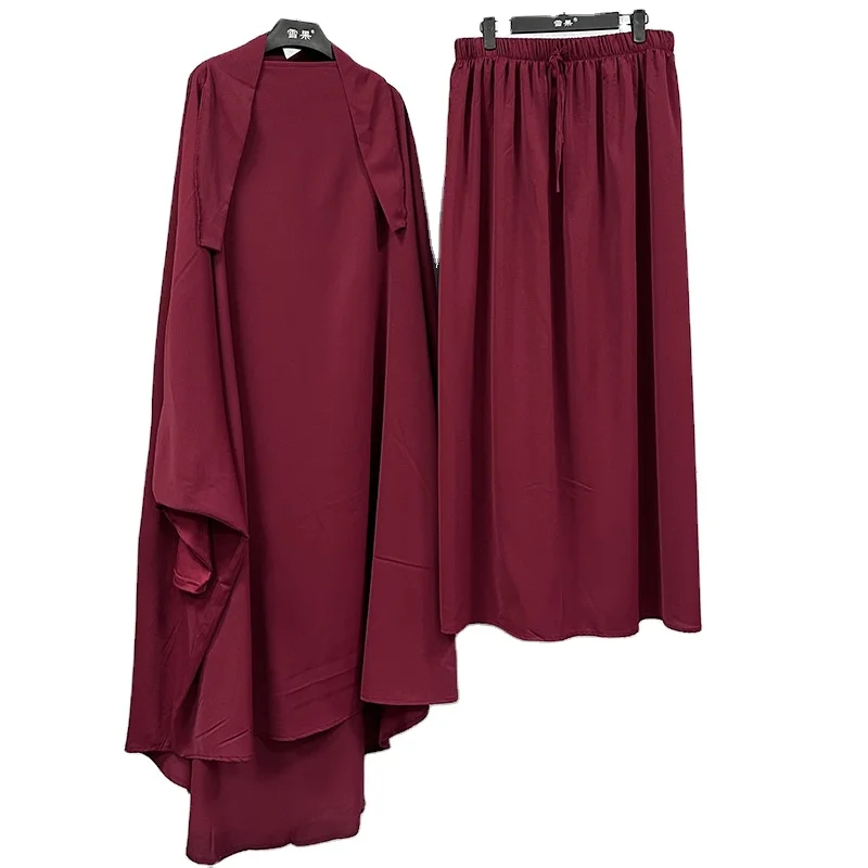 Holt Sale Fashion Arabic Khimar Abaya 2 Piece Wholesale Of Long Pure Color Skirt  Set  Abaya Women Muslim Dress