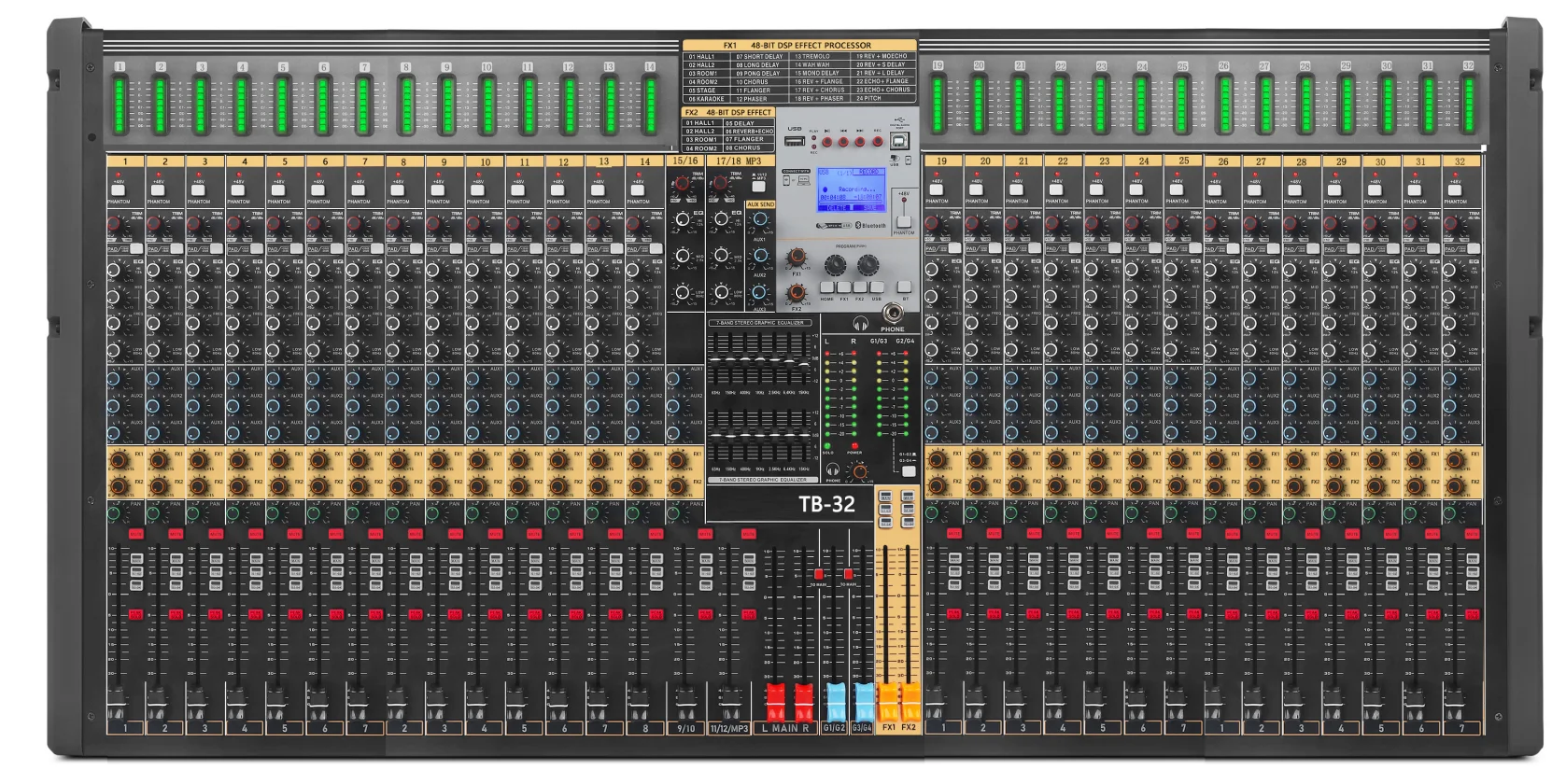 TB32 32 Channel Professional Audio Power Mixer Dual Effect Adjust Karaoke USB DJ Mixer Controller Equipment