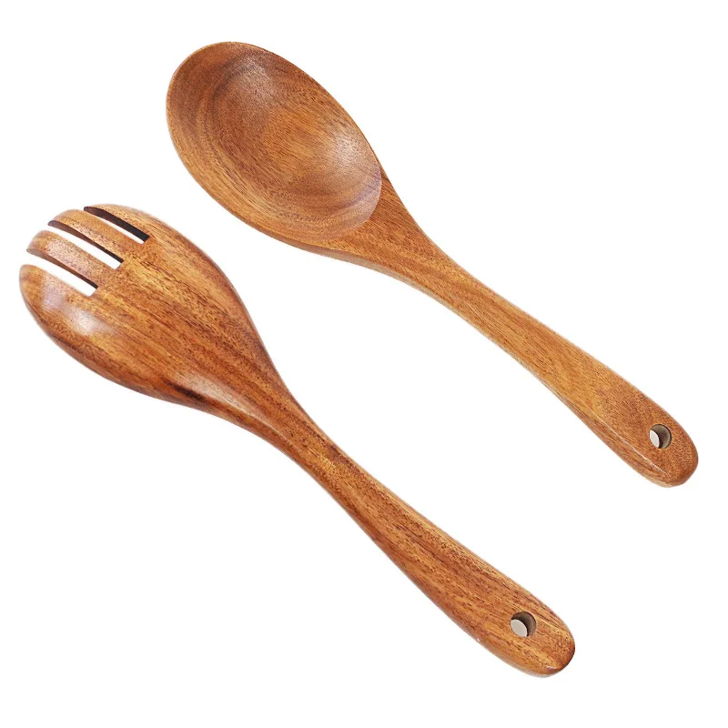 Salad Mixing Dinner Fork and Spoon set Long Handle Salad Servers set ,Acacia Wood Serving Spoons Set