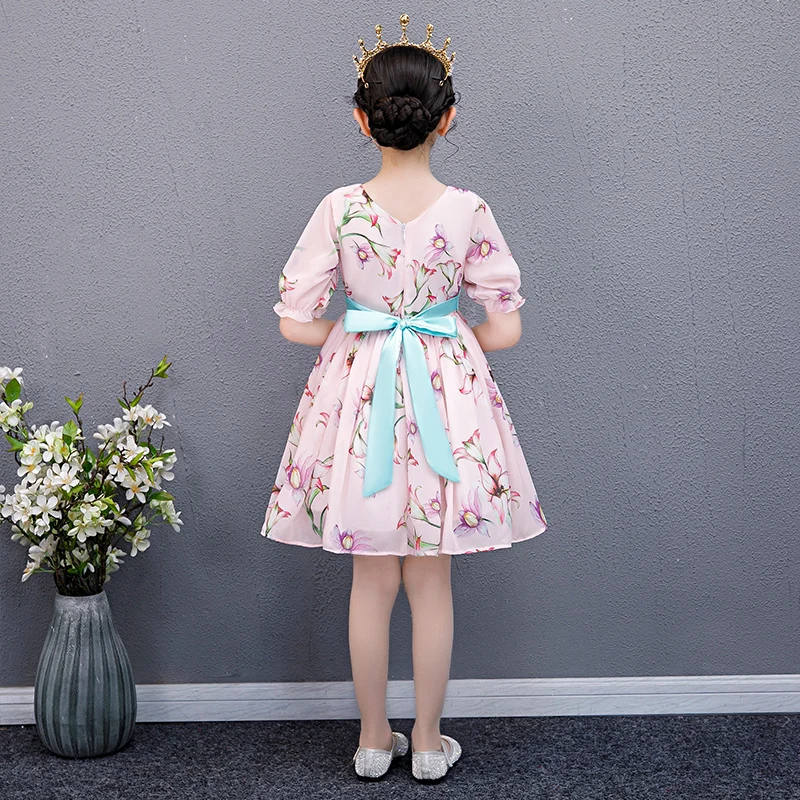 Newest Design Lovely Flower Baby Girl Dress Children Wedding Party Dress Long Sleeve Girl Dresses