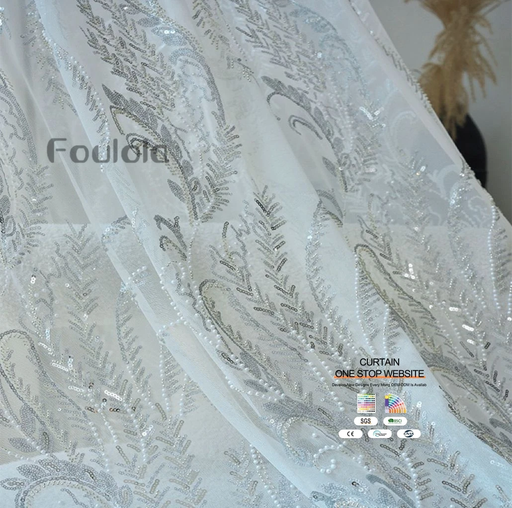Роскошная занавеска Вышивка Тюль гостиная кухня спальня прозрачный занавес 100% полиэстер вышивка блестками