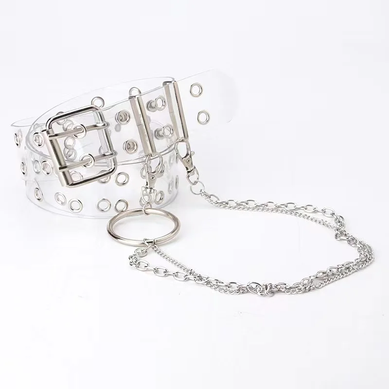 New cross-border fashion transparent belt with punk style double exhaust eye ladies belt jeans belt