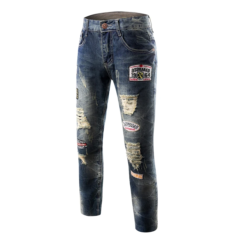 New Fashion Hot Sale Cut Up Hip Hop Elastic Slim Fit Ripped Skinny Denim Pant Jeans For Men