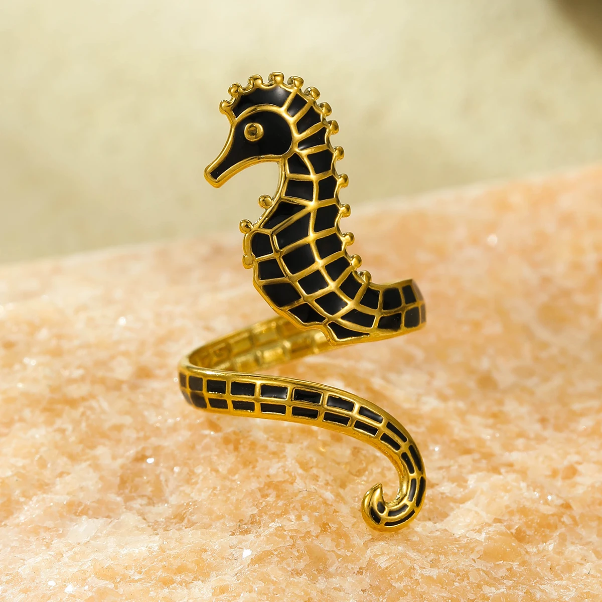 Ocean Series Beach Stainless Steel Summer Breeze Colorful Drip Oil Seahorse Ring INS Small Specialty Jewelry for Women