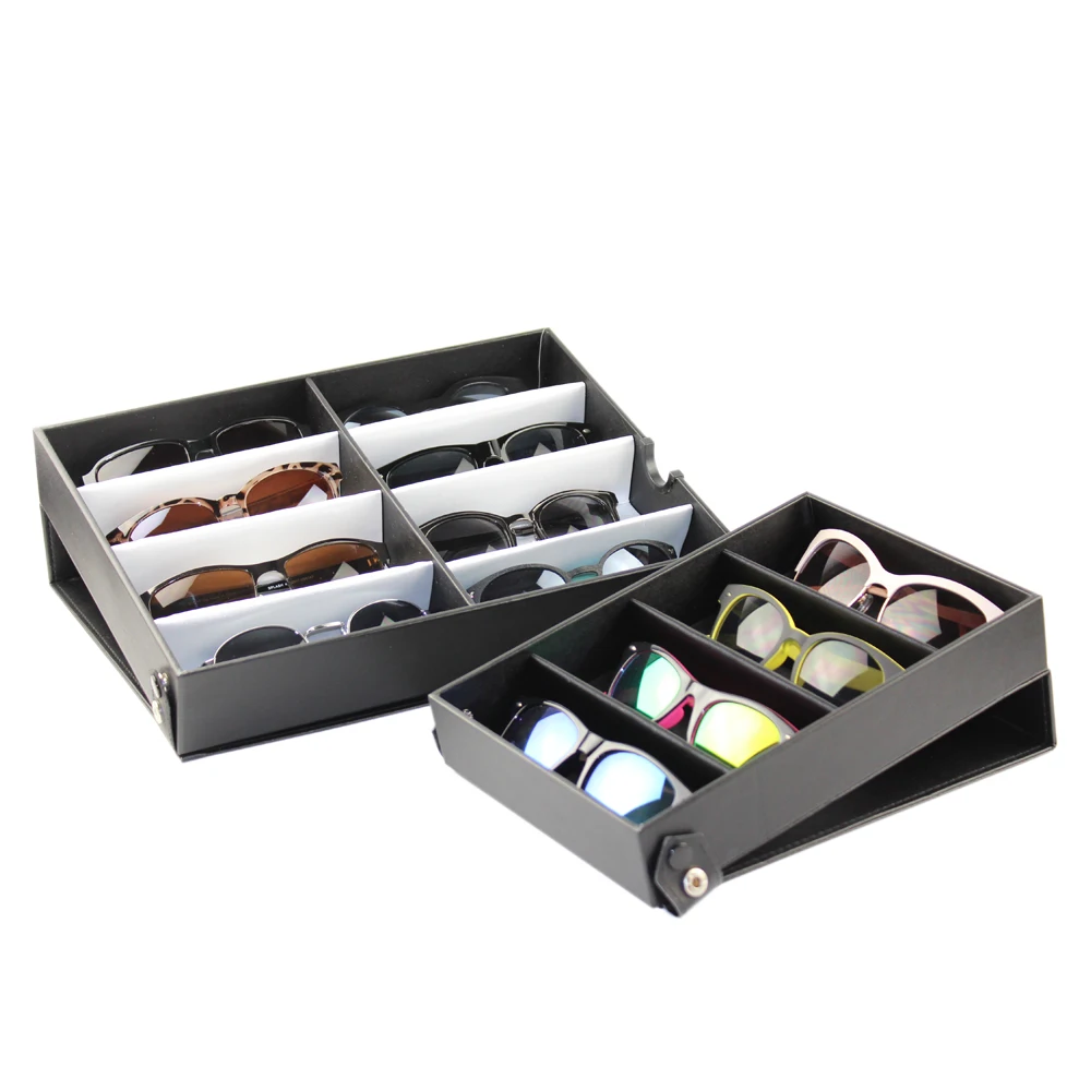 Чехол из ПУ кожи черный белый 8 слотов для очков дисплей с кнопкой лоток солнцезащитных оптический