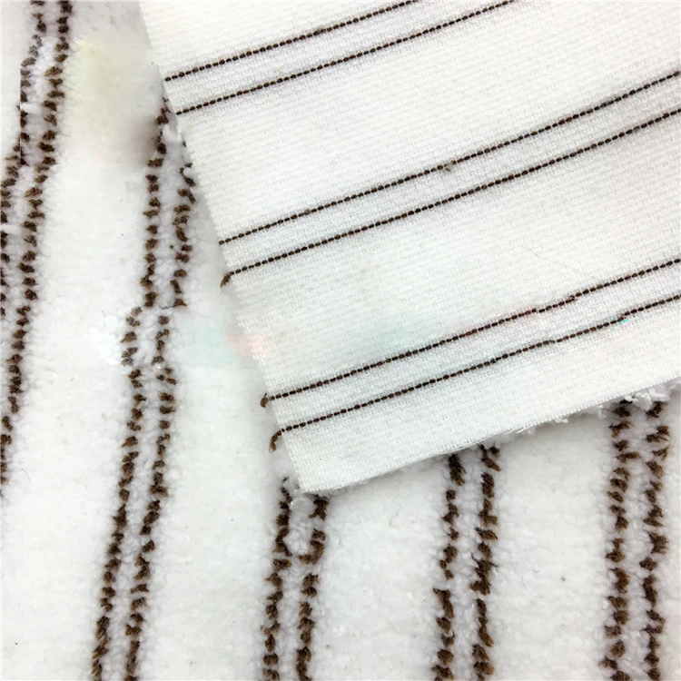 New Product White With Brown Stripe Microfiber Machine Knitted Coral Fleece Steam Mop Fabric