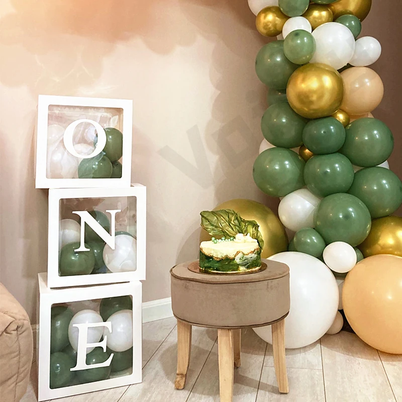 Wedding 1st Birthday Party Decor Latex Balloon Baby Shower Alphabet Name Transparent Packing ONE Box Birthday Balloon Box