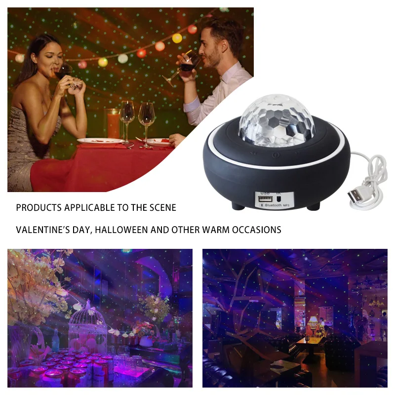 Star Light Projector LED Music Light Package Shipping Rotation Wave Night Light Built-In mMsic Player Star Projector