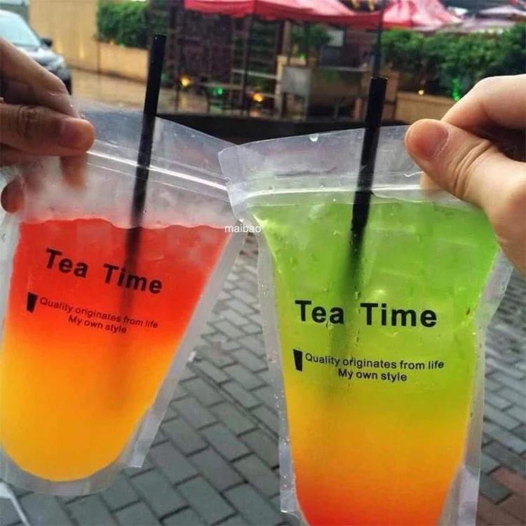 Boba Bubble Tea Drink Pouches With Straws Plastic Drink Bags With Zipper Party Beverage Bags Juice Pouches For Adults And Teens