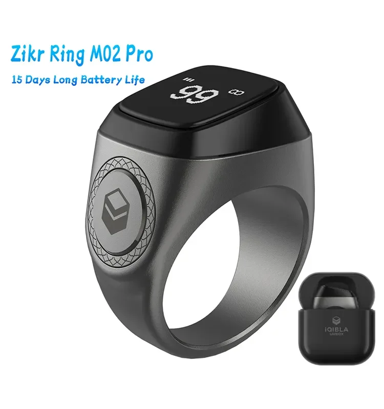 Zikr Ring Metal Counter Muslim Smart Ring with Tasbih Azan Zikr Ring with Charging Case 15 days Battery Life Tasbeeh Counter