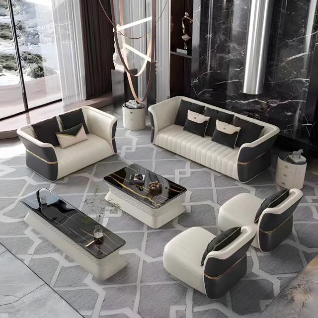 Moroccan style wooden leather white leather sofa leisure sofa set home living room combination sofa