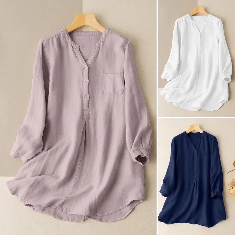 New Arrivals Loose White Shirts Office Ladies Casual Tops Fashion V Neck Pullovers Muslim Modest Blouses Women