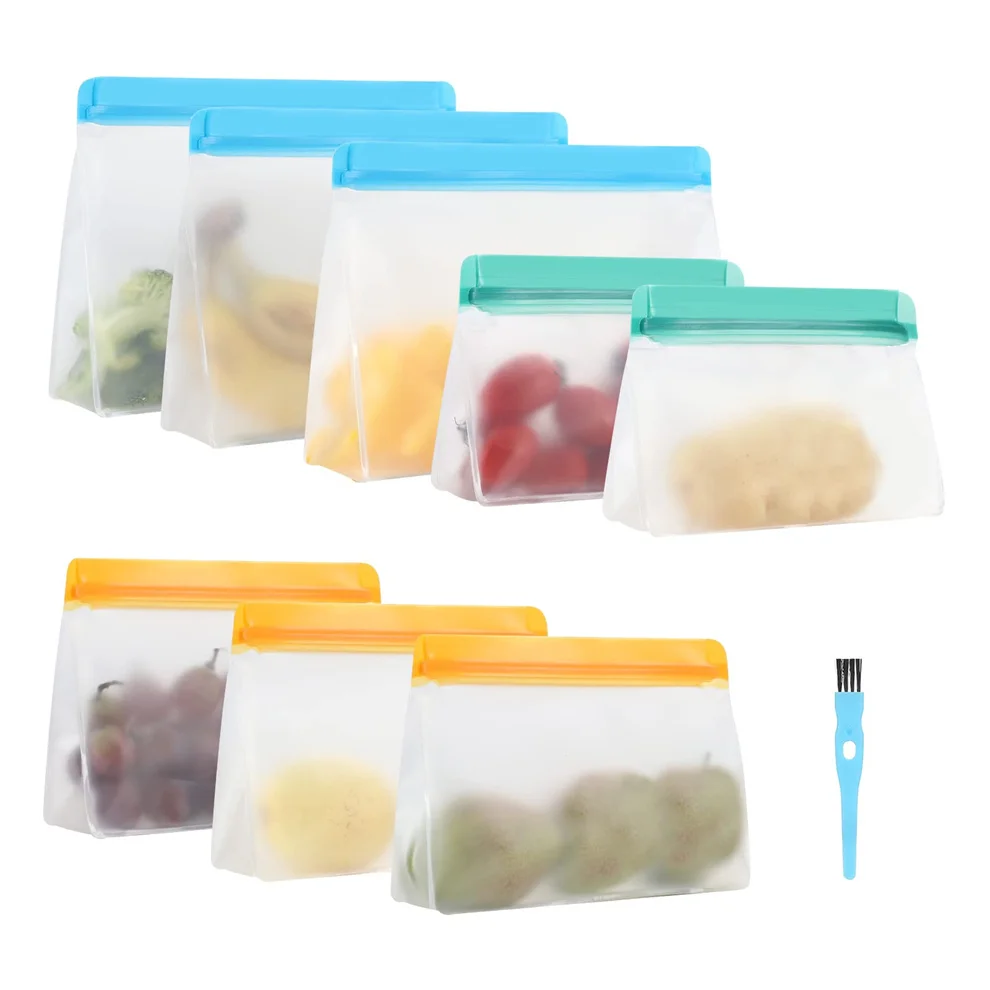 BPA FREE Leakproof PEVA Flat Freezer Food Bags Resealable Food Storage Lunch Bag For Meat Fruit Veggies