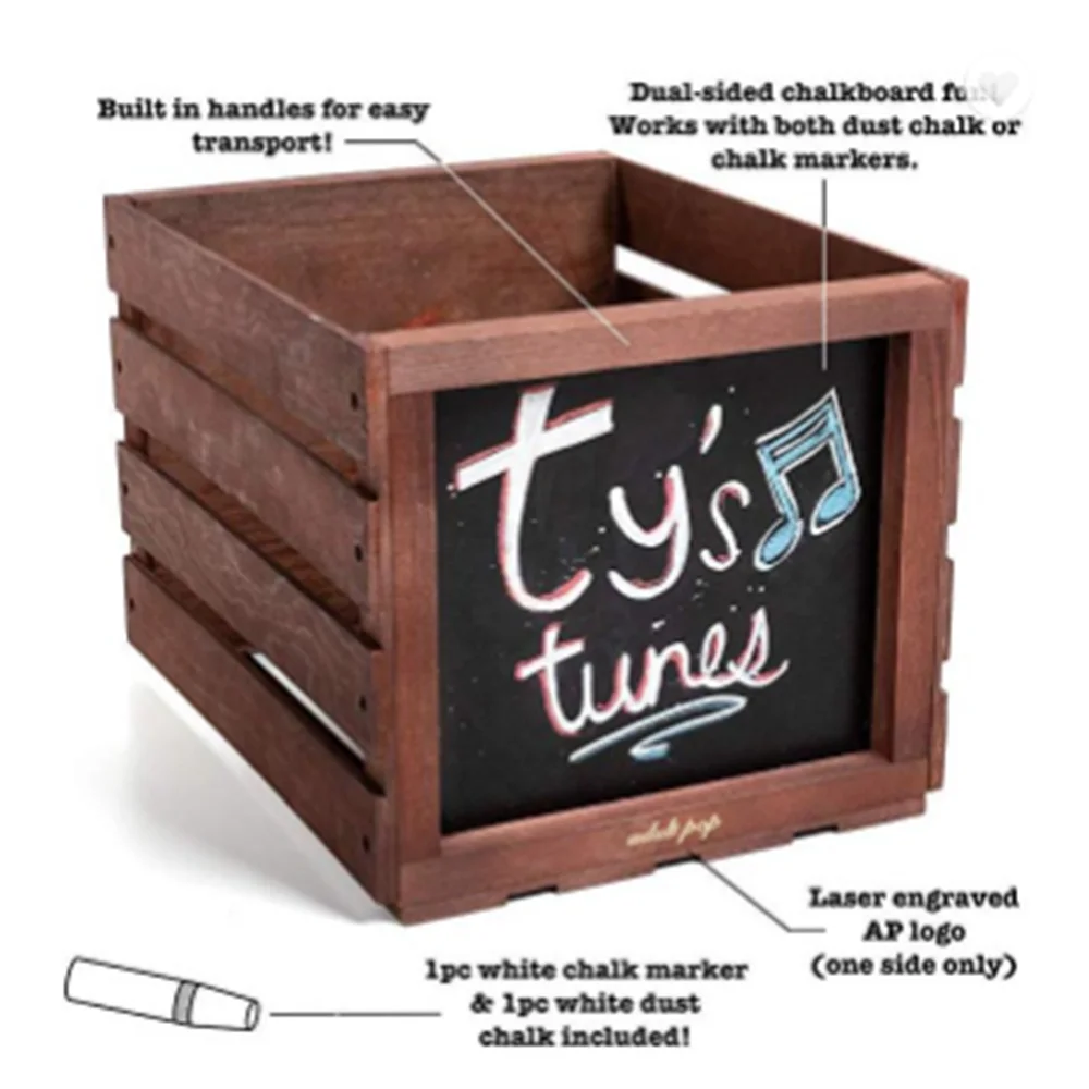 Chalkboard Vinyl Record Storage Sark Brown Wooden Crate