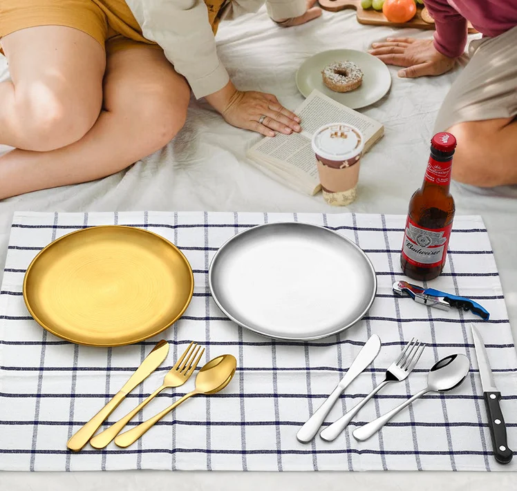 Travel Silverware Set Spoon Fork Knife Plate for 2 People Camping Utensils for Eating Portable Cutlery Set