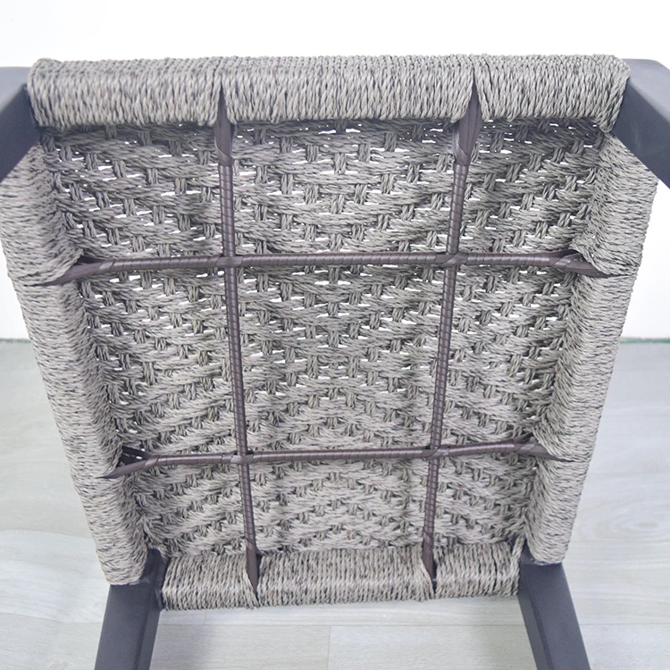 Modern Restaurant Comfortable Woven Bistro Rattan Chairs Black Patio Dining Rope Chair