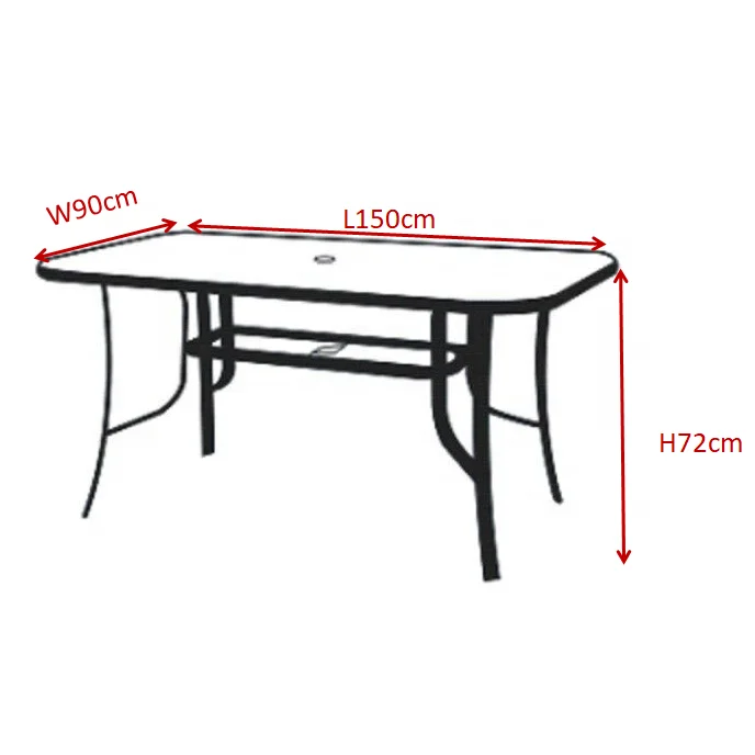 Patio Rectangular Tempered Glass Dining Table Set 150X90CM Big Size For 6Pcs Seat