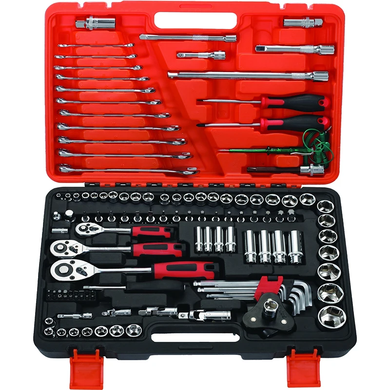 121 Pieces House Mechanics Tool Set, General Purpose Mixed Sockets and Wrenches, Hand Tool Set Auto Repair Tool Kit with Case