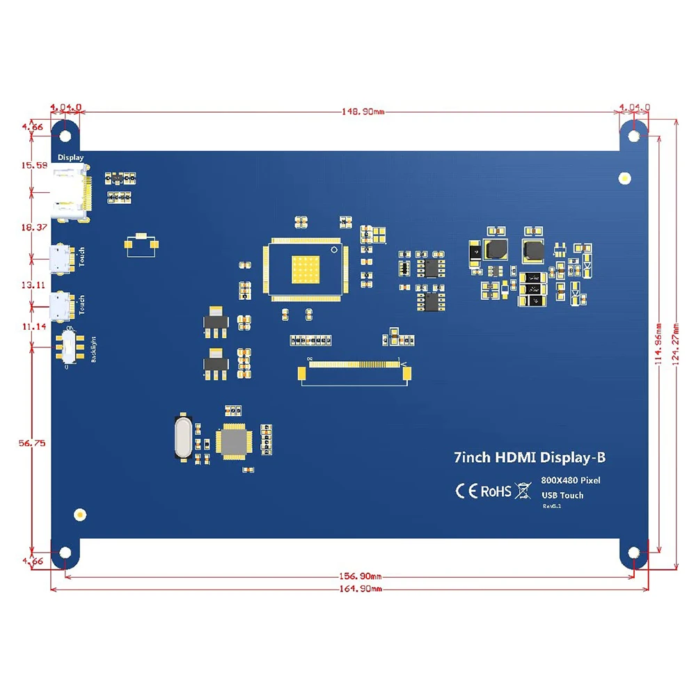 High Quality 7 Inch Touch Screen 800x480 Mini HDMI Monitor TFT LCD Display Compatible with Raspberry Pi 400 4 3B+ 3B Windows PC