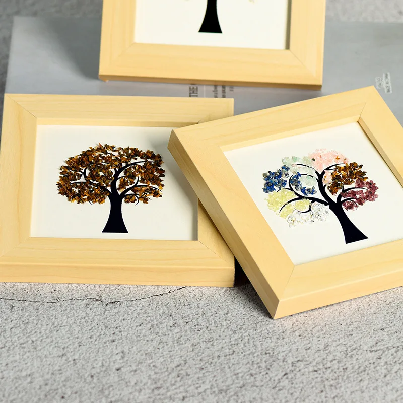 Custom Wood Photo Frame Tree of Life Original Stone Crystal Frame Table
