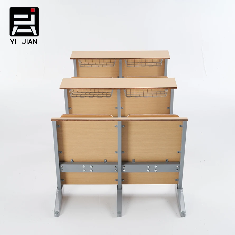 Modern Contemporary Student Study Set Cheap Wood and Metal School Desk and Chair for Classroom Learning Hall Use