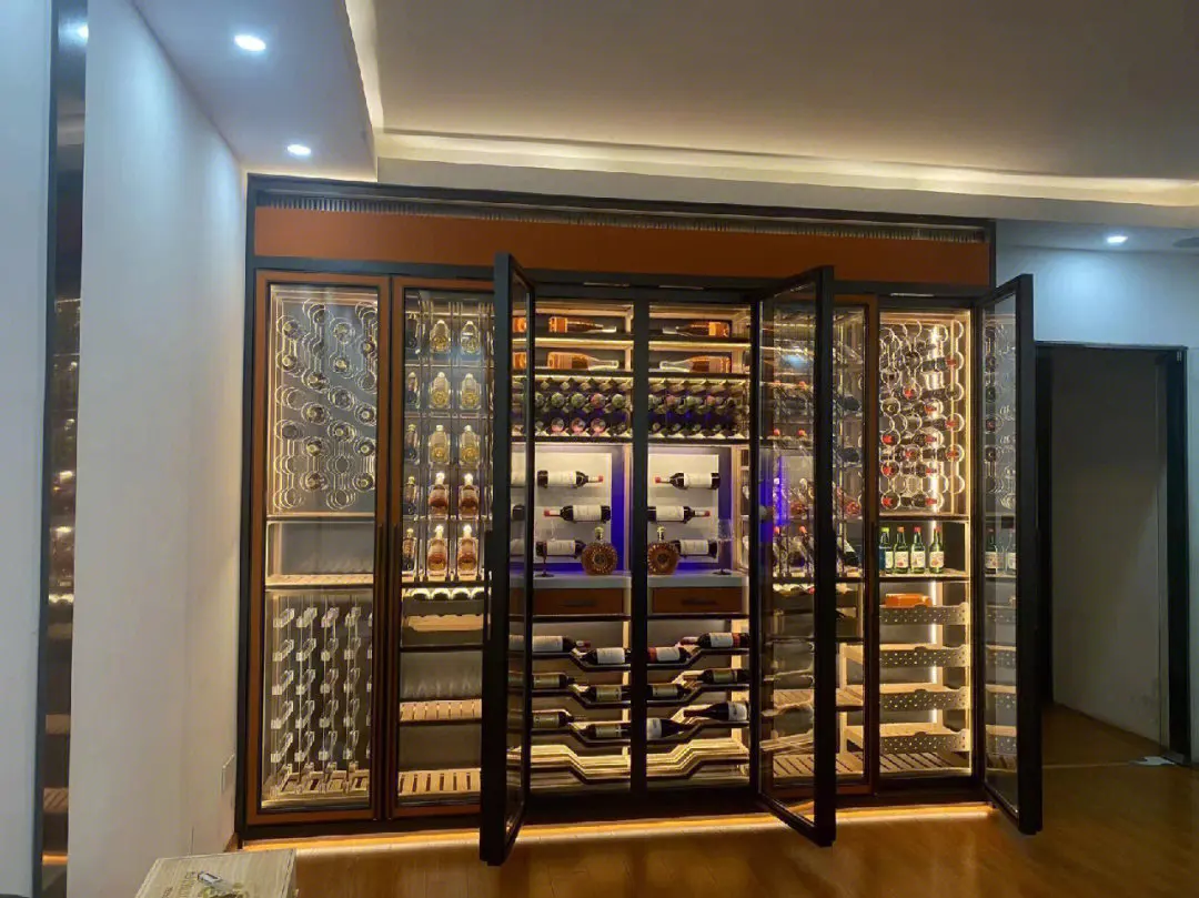 Constant temperature and humidity system Champaign gold wine bottle rack design storage wine cellar shelves