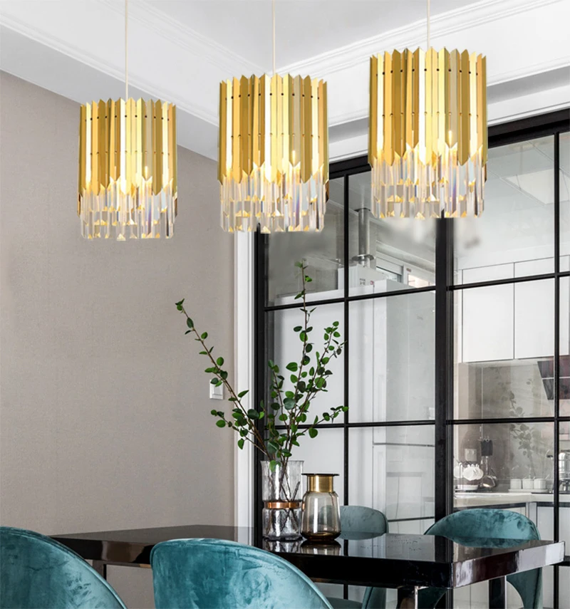 Gold Crystal Modern Chandelier Lighting for Dining Room Bedroom Bedside Luxury One/Three Heads Pendant Lamp Hanging