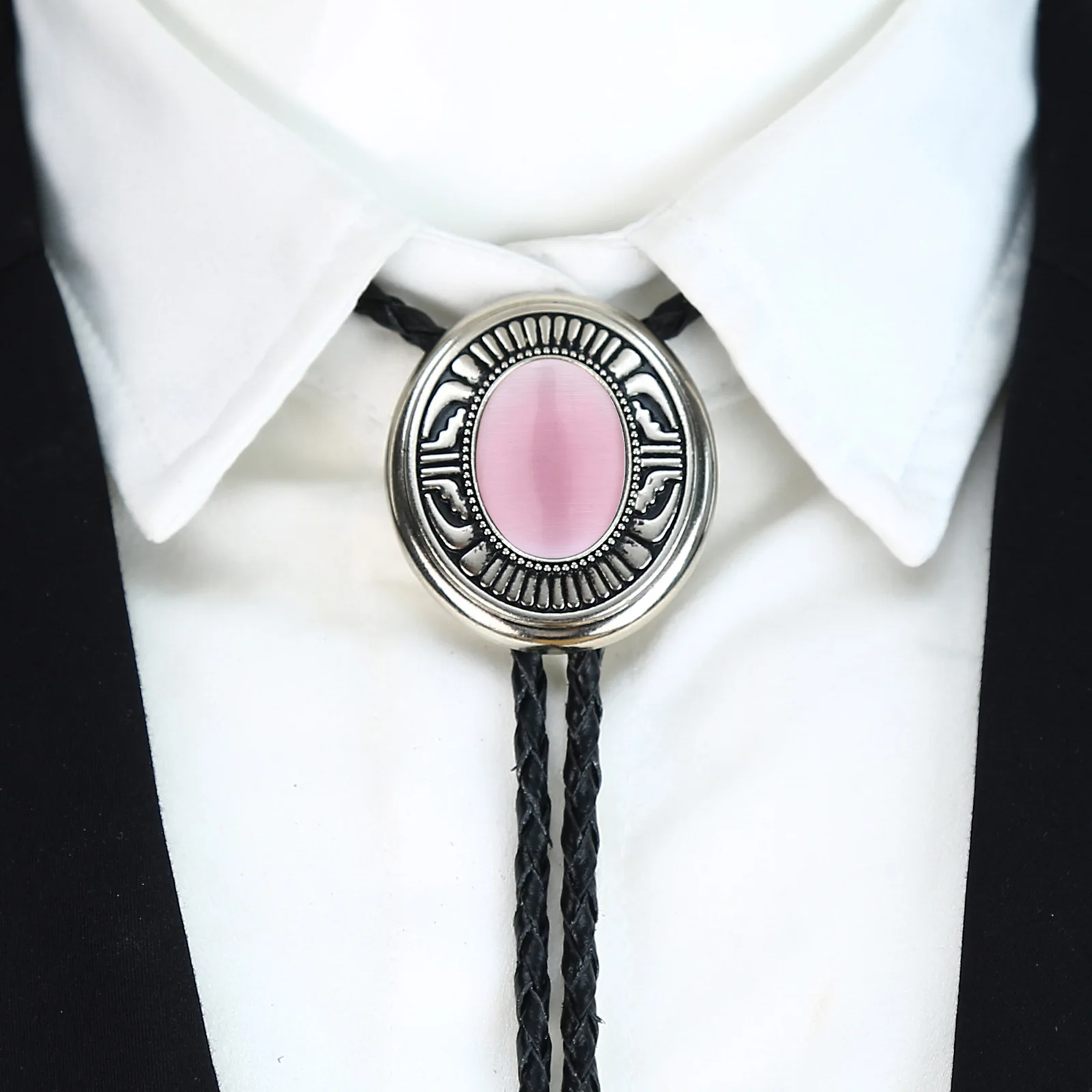 European and American fashion natural agate stone zinc alloy cowhide Bolo Tie bow tie sweater chain