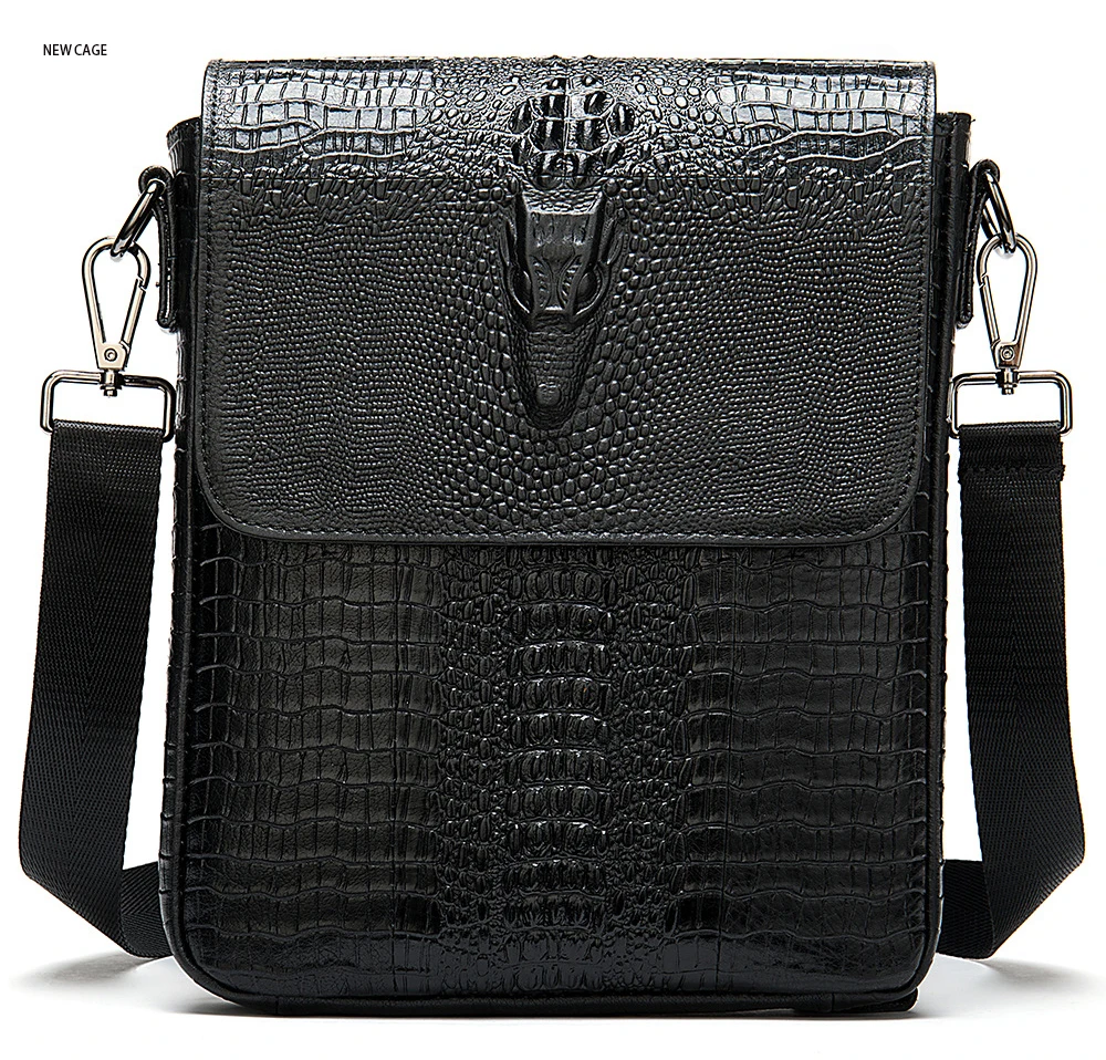 Hot SellingNovelty Crocodile Embossed Genuine Leather Flap Messenger Bag For Men Small Crossbody Shoulder Bag
