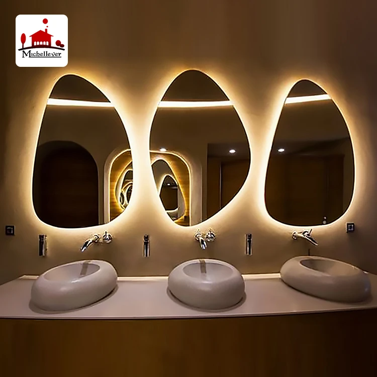 irregular shaped sri lanka luxury bathroom decor mirror hotel home center led bathroom smart vanity backlit lighted mirror