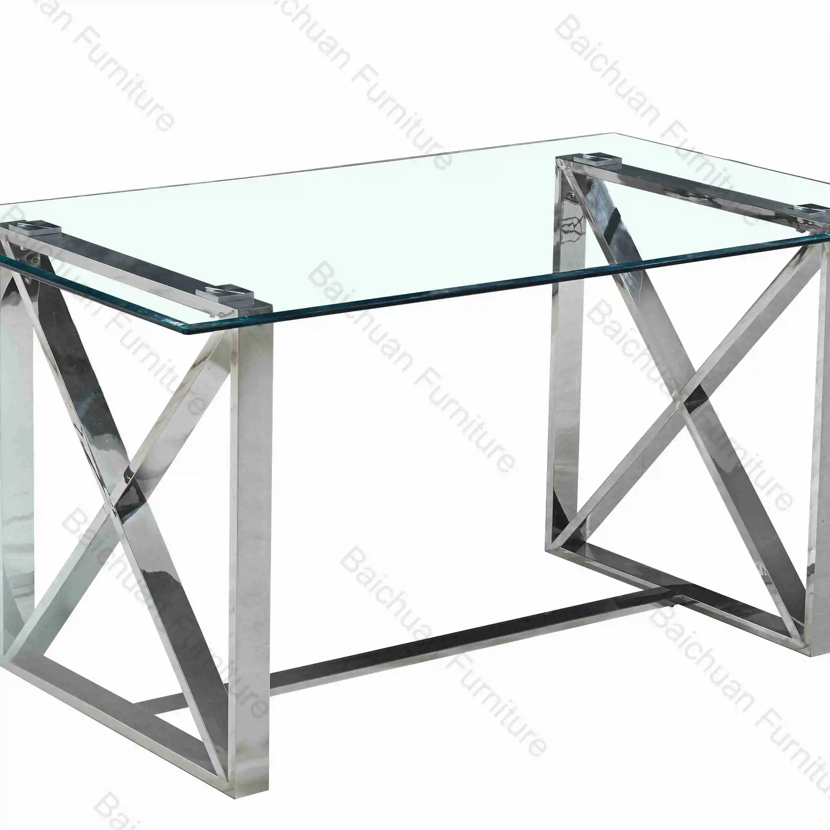 2024 European Italian luxury Stainless Steel glass dining table for dining room furniture 1+4 And 1+6 dining sets