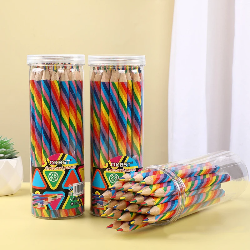 Eco Friendly Kids Sketch Drawing Colorful Triangle Wooden Hb Pencil for School