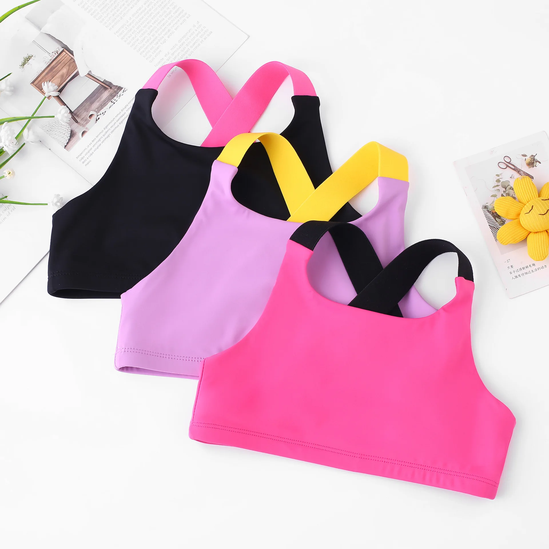 2025 Wholesale Cheap Small MOQ Kids Girls Yoga Fitness  Dancewear Top Ballet Dance Bra Gymnastics Wear Bra Top for Sale