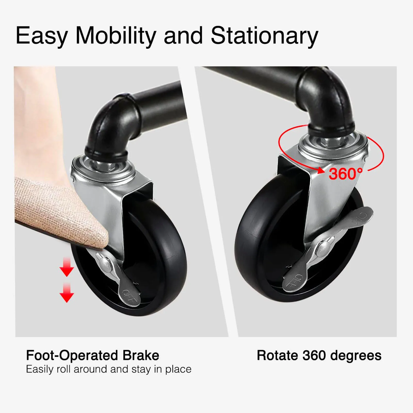 Heavy Duty Sturdy Metal Rolling Clothing Coat Rack Holder Garment Rack Industrial Pipe Clothing Rack on Wheels with Brakes