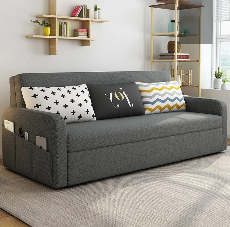 Modern Design Functional Fabric Folding Sleeping Sleeper Sofa Bed Wooden Sofa Cum Bed With Storage Wall Bed Living Room Sofas
