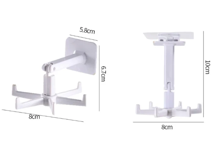 360 Rotating Kitchen Hooks Folding Wall-Mounted Holder Multi-Purpose Hook Self-Adhesive Utensil Rack with 6 Hooks