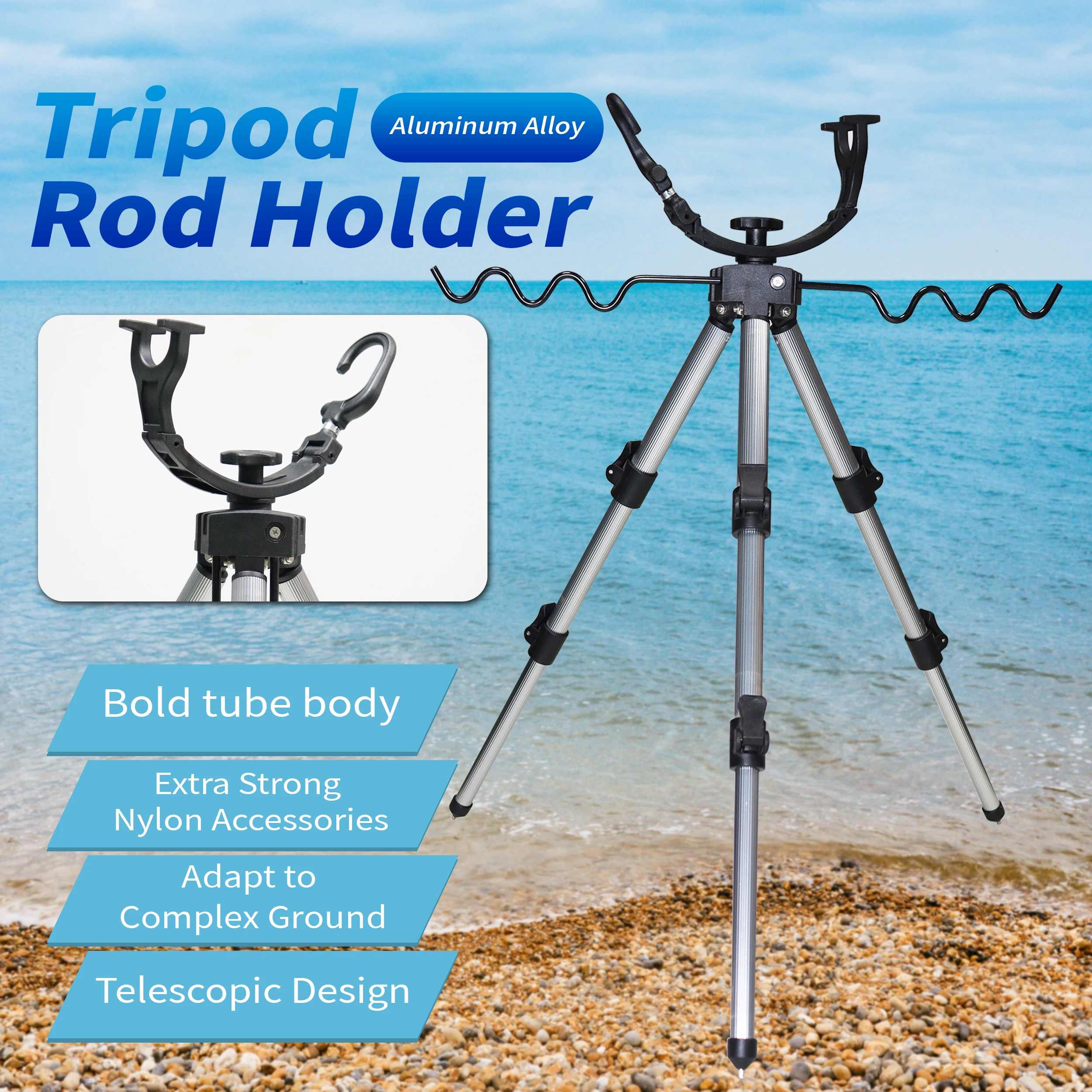 Fishing Tripod Rod Holder Aluminum Alloy Telescopic Tripod Stand Adjustable leg length for Fishing Poles