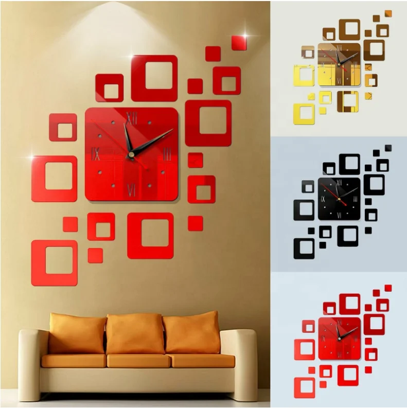 New 3D Wall Clock Creative DIY Wall Clocks Removable Art Decal Sticker Home Decor Living Room Quartz Needle Mirror Wall Stickers