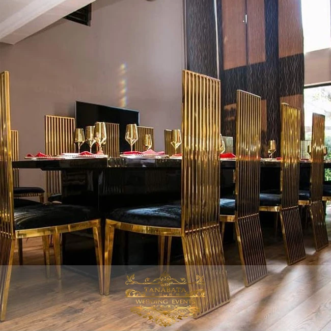
elegant gold stainless steel hotel hotel reception high back chair wedding 