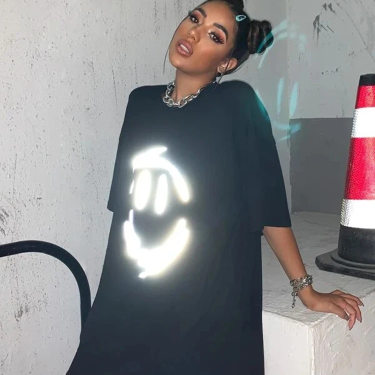 Custom Cotton Reflective Printing Oversized T shirt Women