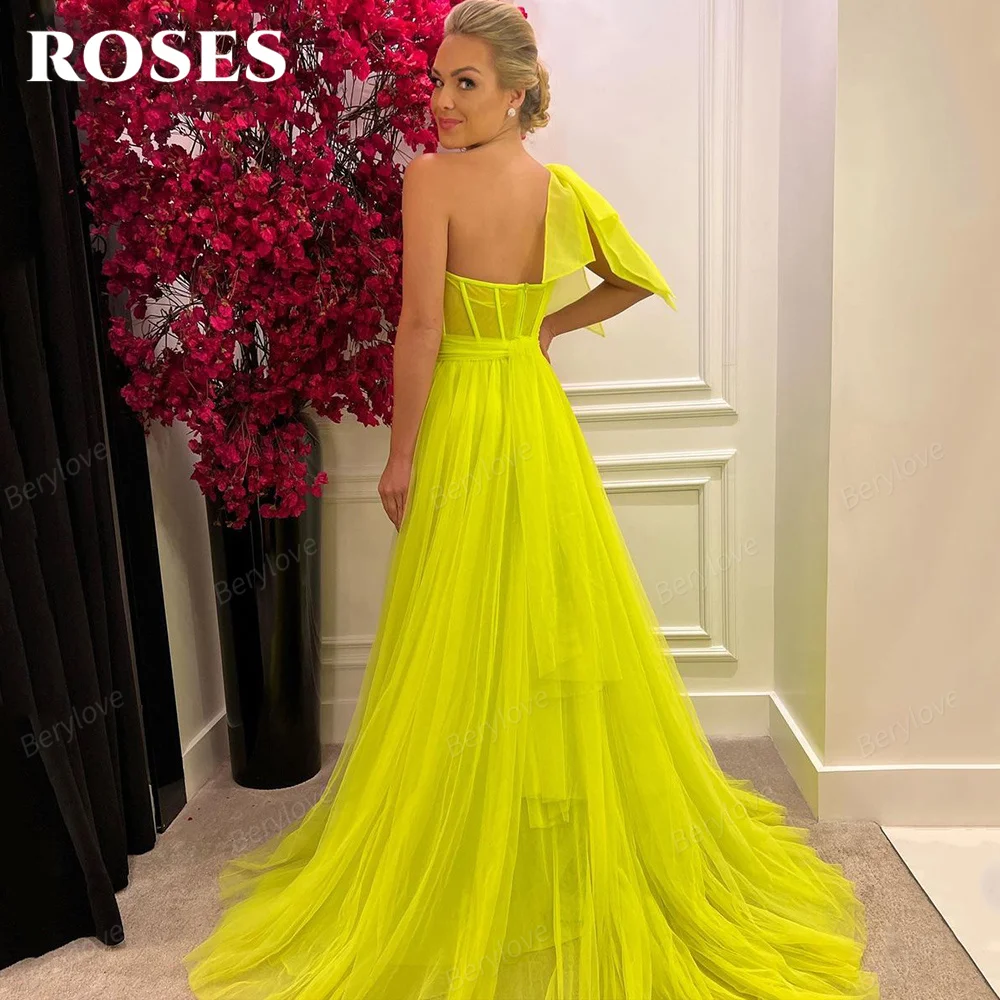 FK45 Sexy Yellow Tulle One Shoulder Evening Party Dress Sleeveless Open Back Bridesmaid Dresses for Women Vestidos Customized