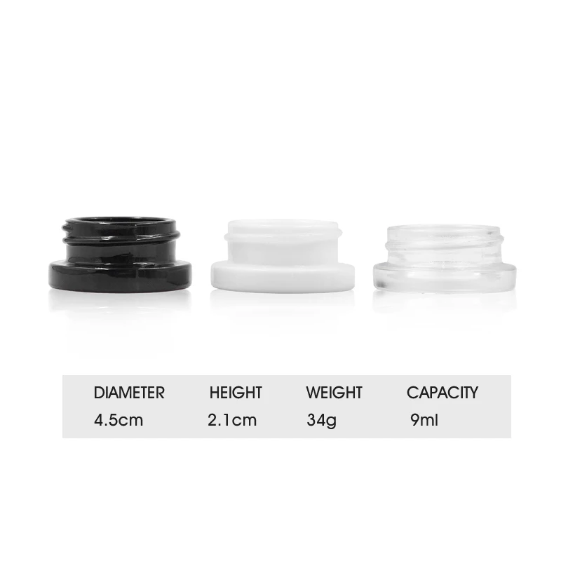 LLG 5ml 7ml 9ml black/transparent/white round child proof safe concentrates glass jars with child resistant plastic cap