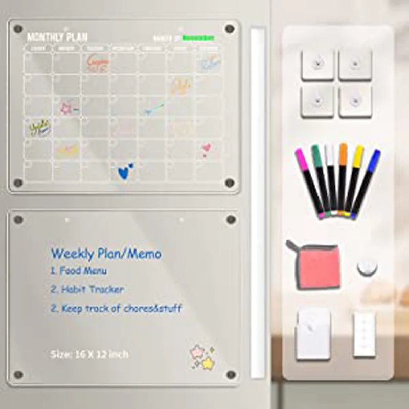 Frameless Acrylic Sheet Board Set Custom Reusable Clear Magnetic Calendar Dry Erase Whiteboard for Fridge