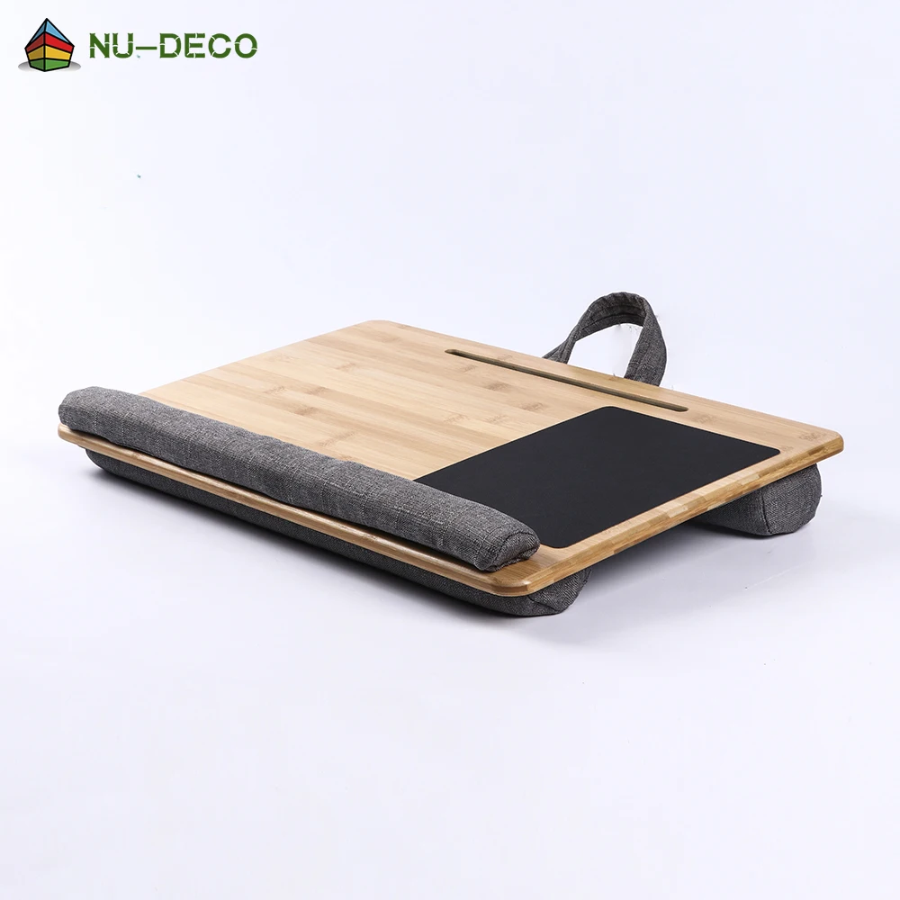 
Bamboo home laptop tablet bed study table desk with dual-bolster cushion 