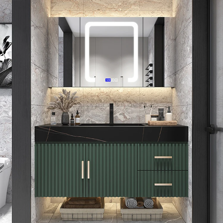 2021 Luxury Bathroom Hanging 3 Mirror Doors Cabinet 80cm Bath Room  Mirror Light 1 Washbasin Vanity Set With Sink