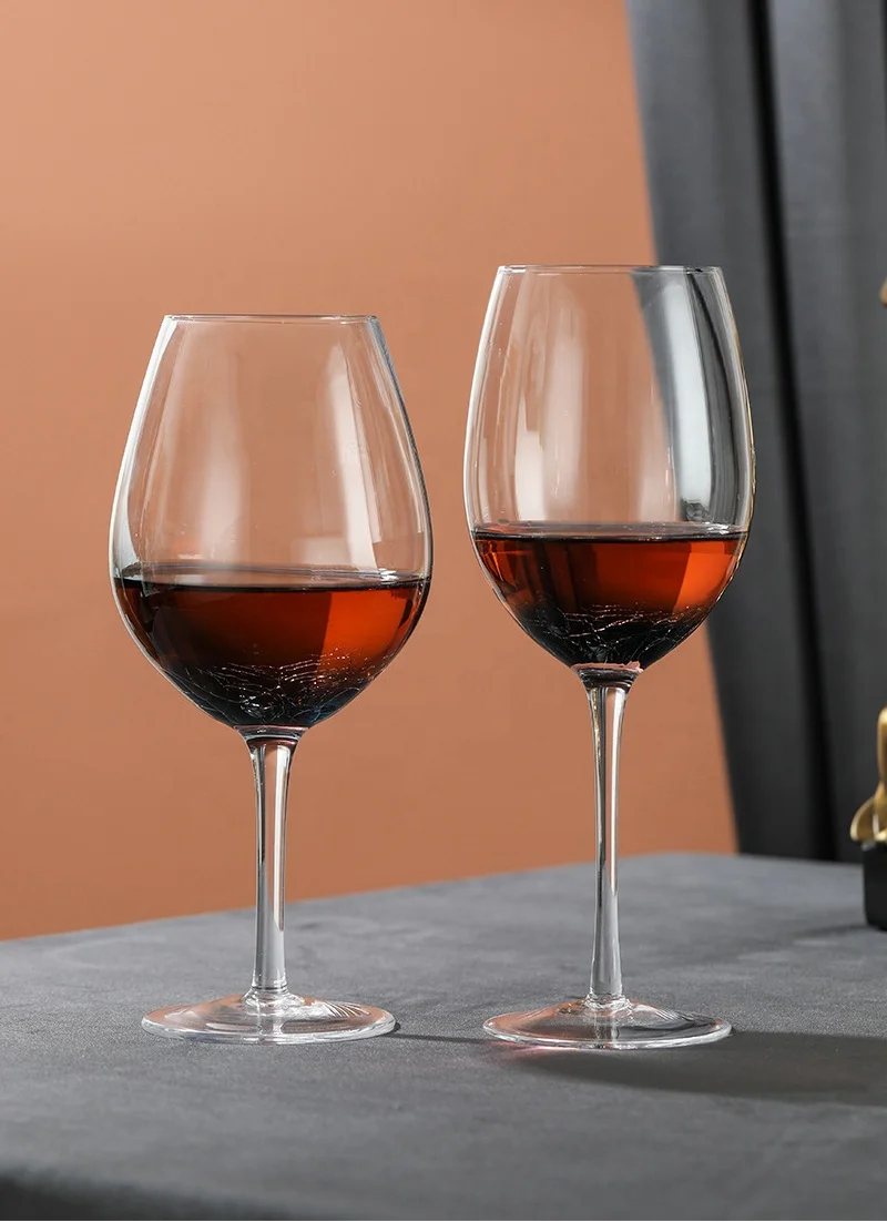 Handmade Blue Stemless Crackle Wine Glasses Cups Large Crystal Red Wine Tumblers Aesthetics Glassware