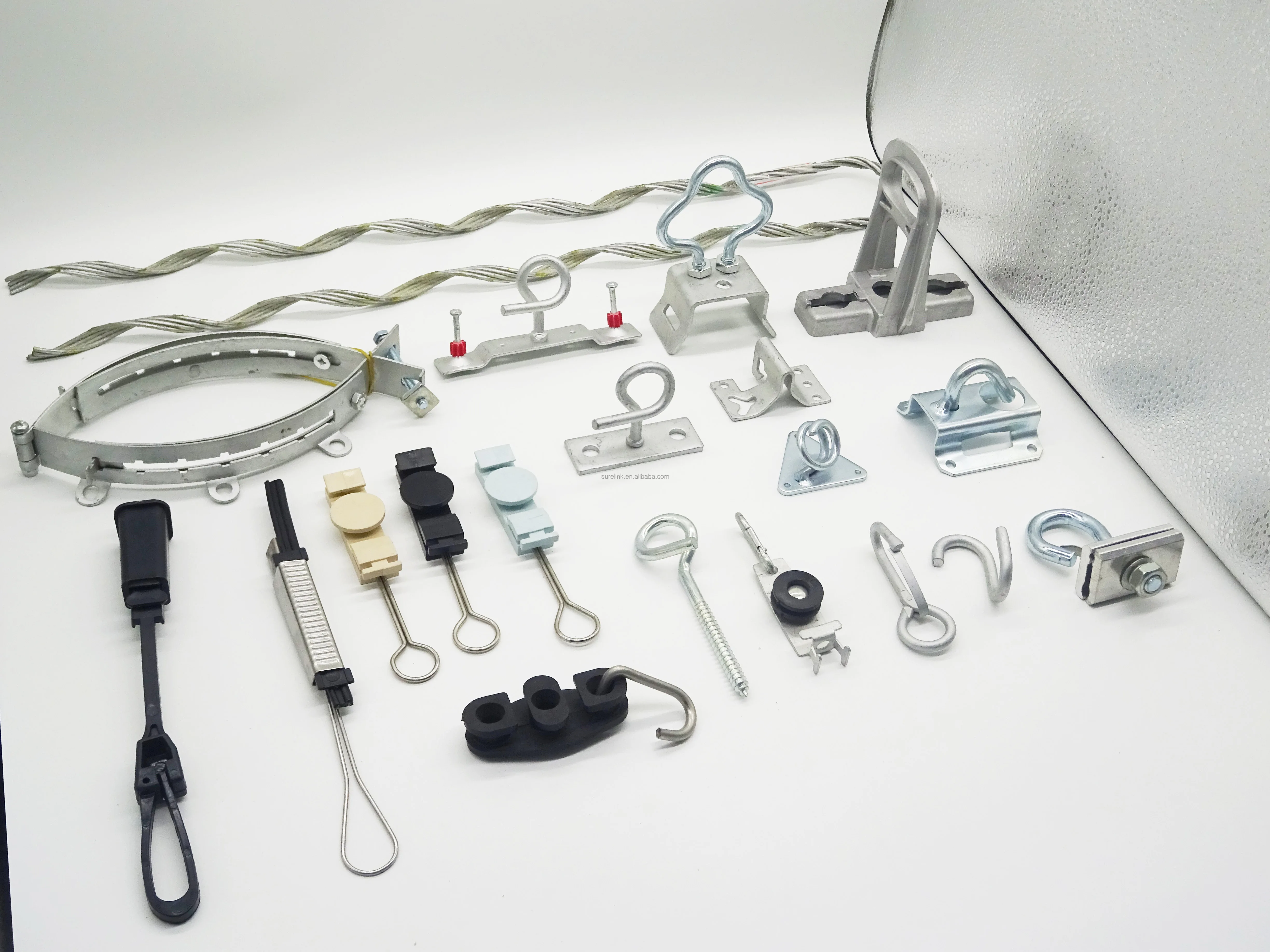 overhead flat plastic FTTH J S hook fitting tension clamp fibra optica drop cable accessories stainless steel anchor clamp