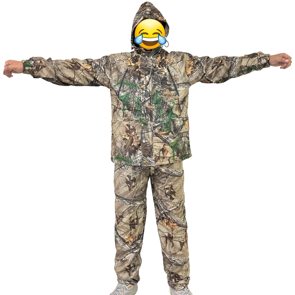 Outdoor Hunting Clothes Jacket and Pants Suit Tree Camouflage Hunting Jackets Men Waterproof Fleece Fishing Hunting Hoodie