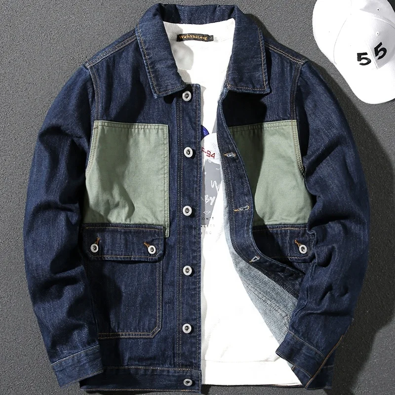 Spring Loose Men Denim Jacket Street Hip Hop Pocket Outerwear Grey Youth Clothing Jeans Coat