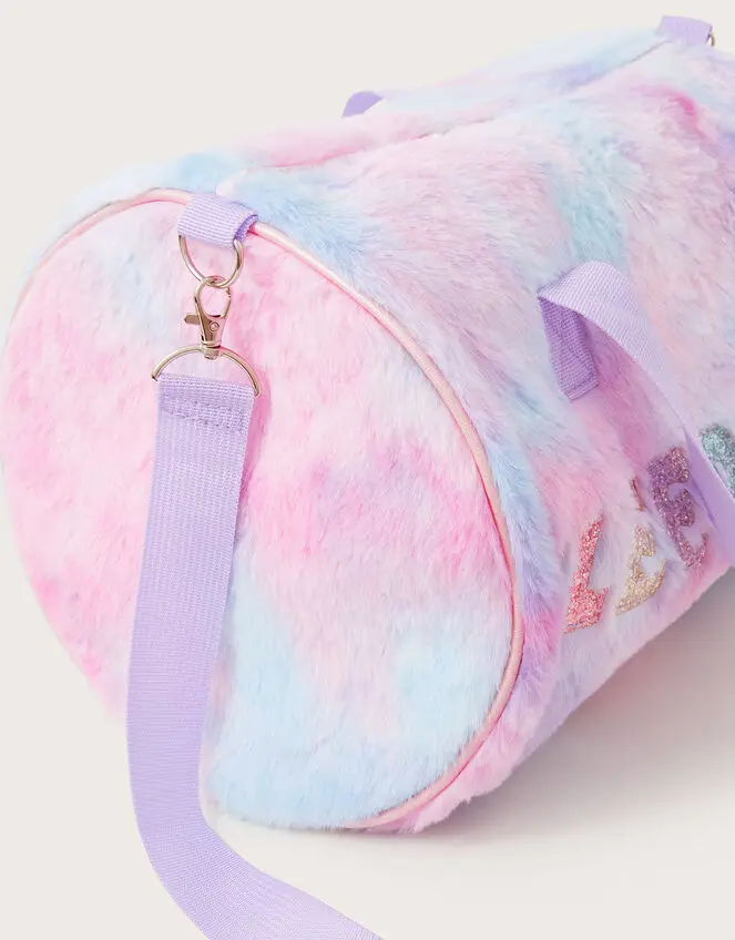 Kids Leisure Casual Tie Dye Bag Fluffy Plush Duffel Tote Bags Fur Travel Duffle Bag For Girls